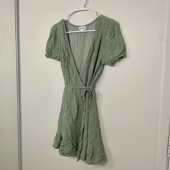 Revolve Mini Wrap Dress in Sage Polka Dot - Picture 5 of 15